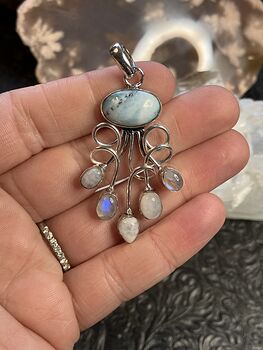 Larimar and Rainbow Moonstone Gemstone Crystal Jewelry Swirl Pendant #w5q7DAWumrQ