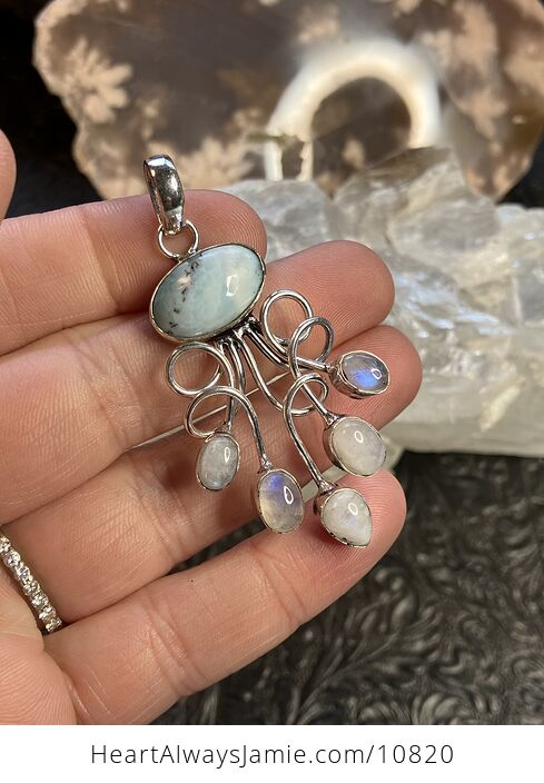 Larimar and Rainbow Moonstone Gemstone Crystal Jewelry Swirl Pendant - #w5q7DAWumrQ-2