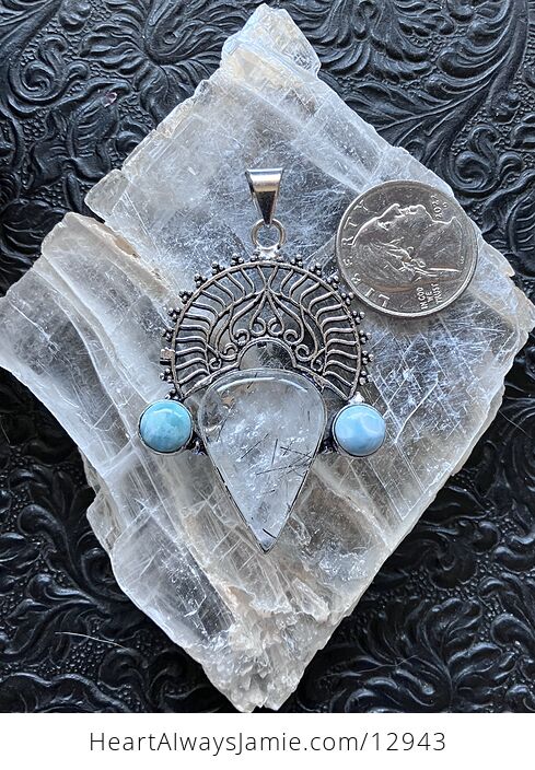 Larimar and Tourmalinated Quartz Boho Pendant Crystal Stone Jewelry - #A2PYfrKmq20-3