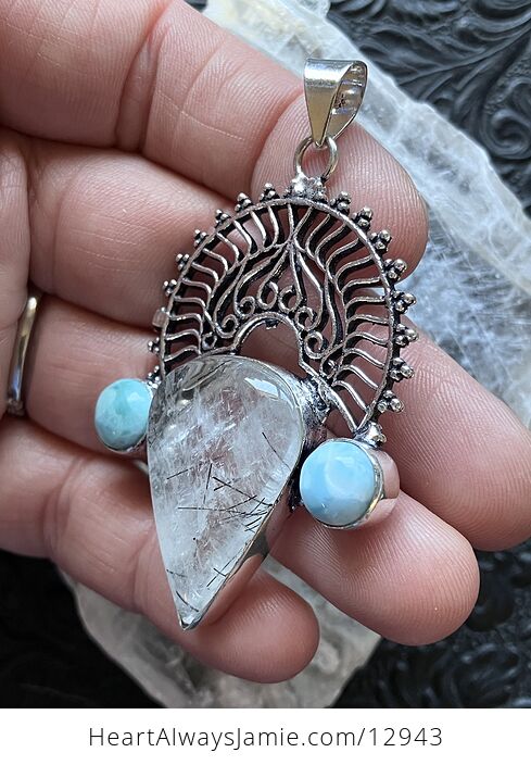 Larimar and Tourmalinated Quartz Boho Pendant Crystal Stone Jewelry - #A2PYfrKmq20-6