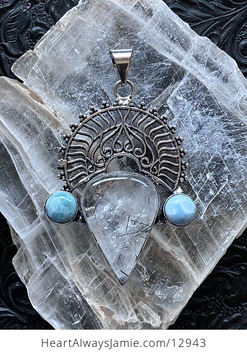 Larimar and Tourmalinated Quartz Boho Pendant Crystal Stone Jewelry - #A2PYfrKmq20-2