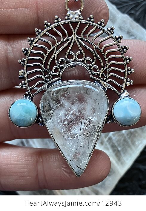 Larimar and Tourmalinated Quartz Boho Pendant Crystal Stone Jewelry - #A2PYfrKmq20-4