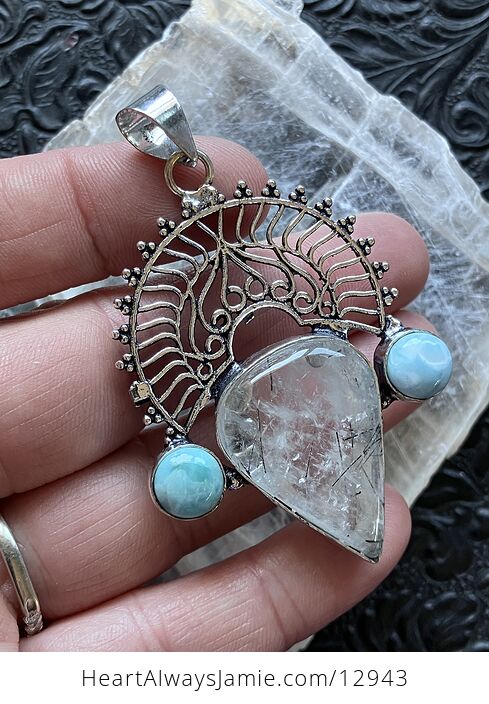 Larimar and Tourmalinated Quartz Boho Pendant Crystal Stone Jewelry - #A2PYfrKmq20-5