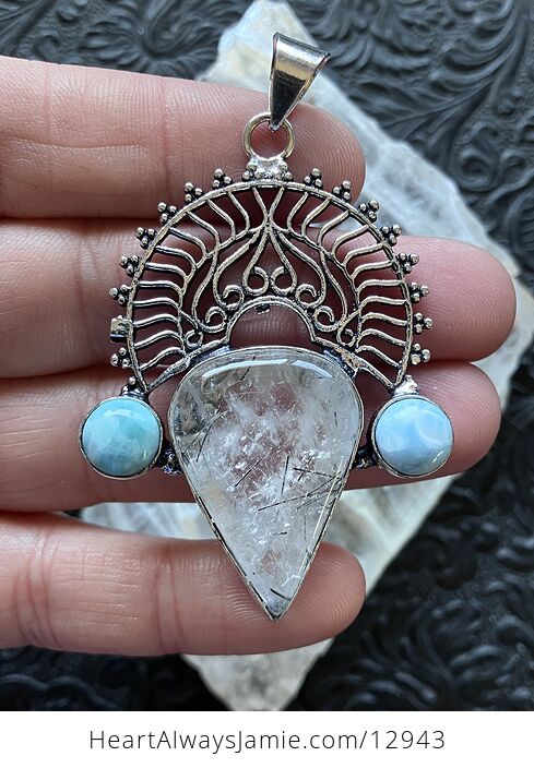 Larimar and Tourmalinated Quartz Boho Pendant Crystal Stone Jewelry - #A2PYfrKmq20-1