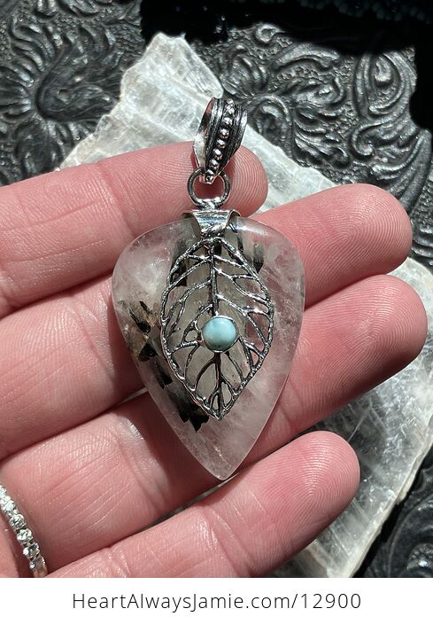 Larimar and Tourmalinated Quartz Crystal Stone Jewelry Pendant Discounted - #yloPbzZFVCc-2