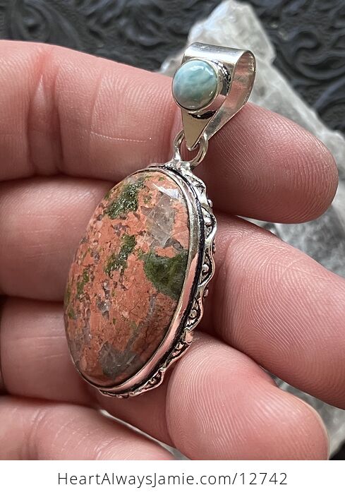 Larimar and Unakite Stone Jewelry Crystal Pendant - #Yv3xLObtIoc-4