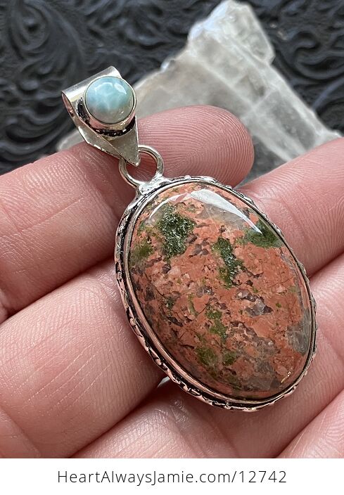 Larimar and Unakite Stone Jewelry Crystal Pendant - #Yv3xLObtIoc-3