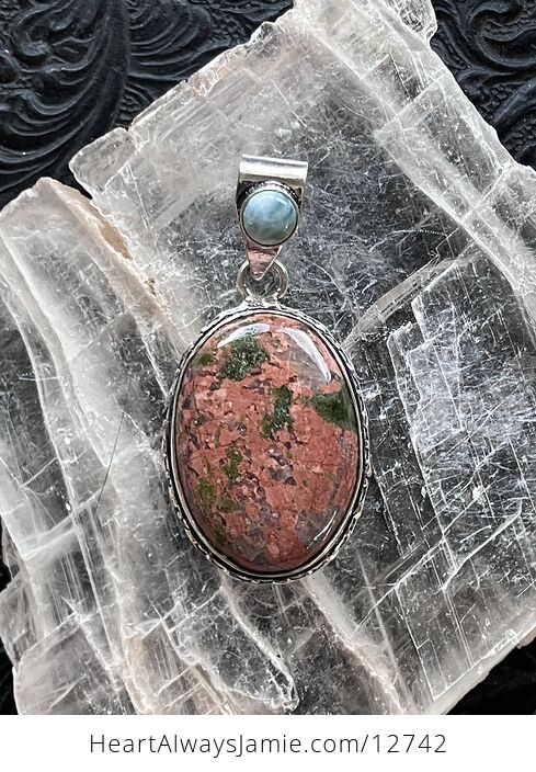 Larimar and Unakite Stone Jewelry Crystal Pendant - #Yv3xLObtIoc-6