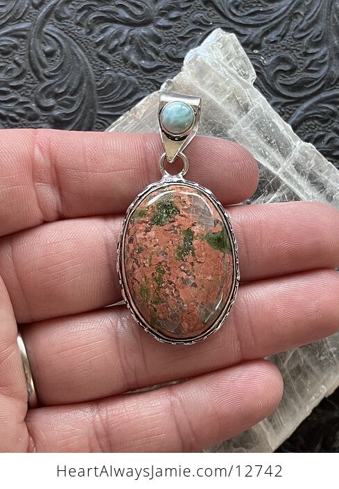 Larimar and Unakite Stone Jewelry Crystal Pendant - #Yv3xLObtIoc-2