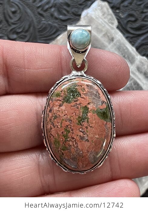 Larimar and Unakite Stone Jewelry Crystal Pendant - #Yv3xLObtIoc-1