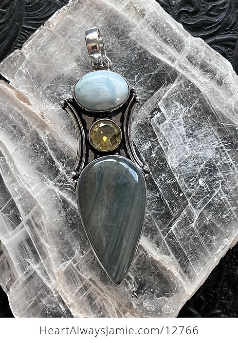 Larimar Citrine and Labradorite Crystal Stone Jewelry Pendant - #E5mIH1dFeU0-5