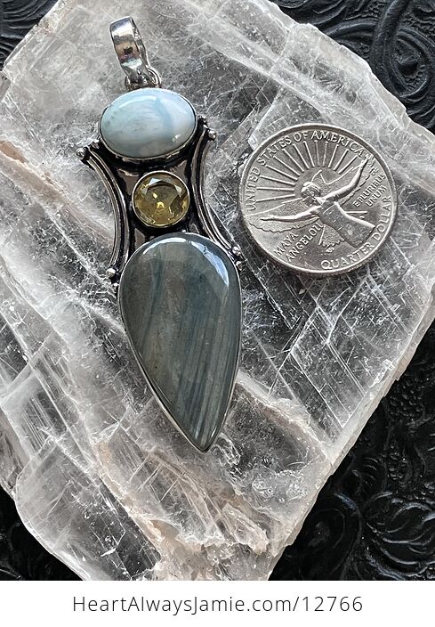 Larimar Citrine and Labradorite Crystal Stone Jewelry Pendant - #E5mIH1dFeU0-6