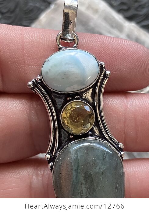 Larimar Citrine and Labradorite Crystal Stone Jewelry Pendant - #E5mIH1dFeU0-7