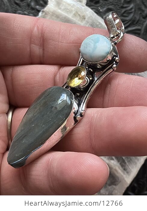 Larimar Citrine and Labradorite Crystal Stone Jewelry Pendant - #E5mIH1dFeU0-2