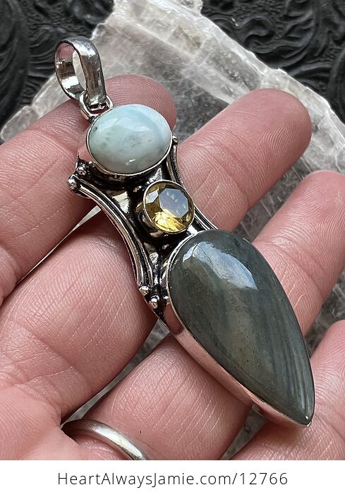 Larimar Citrine and Labradorite Crystal Stone Jewelry Pendant - #E5mIH1dFeU0-3