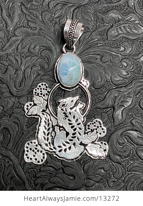 Larimar Fox Coyote Wolf Dog Pendant Stone Crystal Jewelry - #YHhpwATXpaQ-8