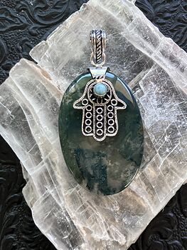 Larimar Hamsa Hand and Moss Agate Stone Jewelry Crystal Pendant #eBAHQiZJvp4