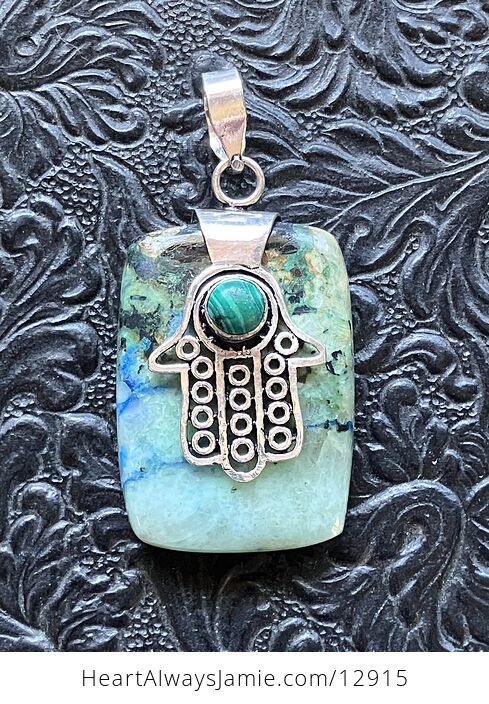 Larimar Hamsa Hand and Moss Agate Stone Jewelry Crystal Pendant - #V7V3Zj14kAg-2