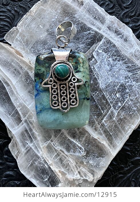 Larimar Hamsa Hand and Moss Agate Stone Jewelry Crystal Pendant - #V7V3Zj14kAg-3