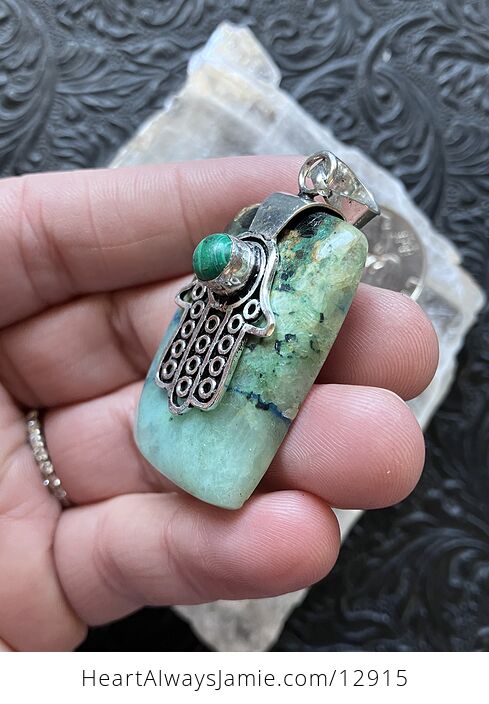 Larimar Hamsa Hand and Moss Agate Stone Jewelry Crystal Pendant - #V7V3Zj14kAg-7