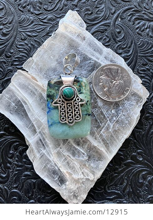 Larimar Hamsa Hand and Moss Agate Stone Jewelry Crystal Pendant - #V7V3Zj14kAg-5