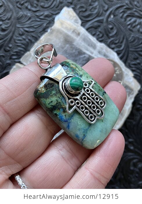 Larimar Hamsa Hand and Moss Agate Stone Jewelry Crystal Pendant - #V7V3Zj14kAg-6