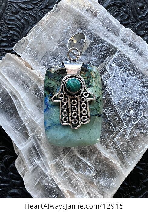 Larimar Hamsa Hand and Moss Agate Stone Jewelry Crystal Pendant - #V7V3Zj14kAg-4