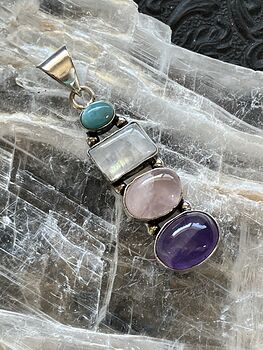 Larimar Rainbow Moonstone Rose Quartz and Amethyst Crystal Gemstone Jewelry Pendant #5kk2WQ3VSeI