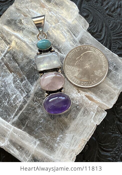 Larimar Rainbow Moonstone Rose Quartz and Amethyst Crystal Gemstone Jewelry Pendant - #5kk2WQ3VSeI-3