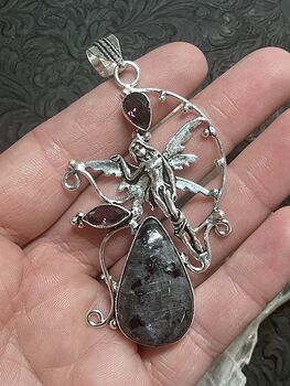 Larvikite and Amethyst Stone Fairy Crystal Jewelry Pendant #Q6FsJNtmYao