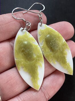 Lemon and White Jade Floral Human Skull Stone Crystal Earrings #moyPqe0QxFI