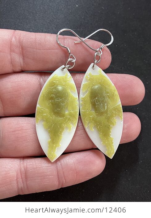 Lemon and White Jade Floral Human Skull Stone Crystal Earrings - #moyPqe0QxFI-2