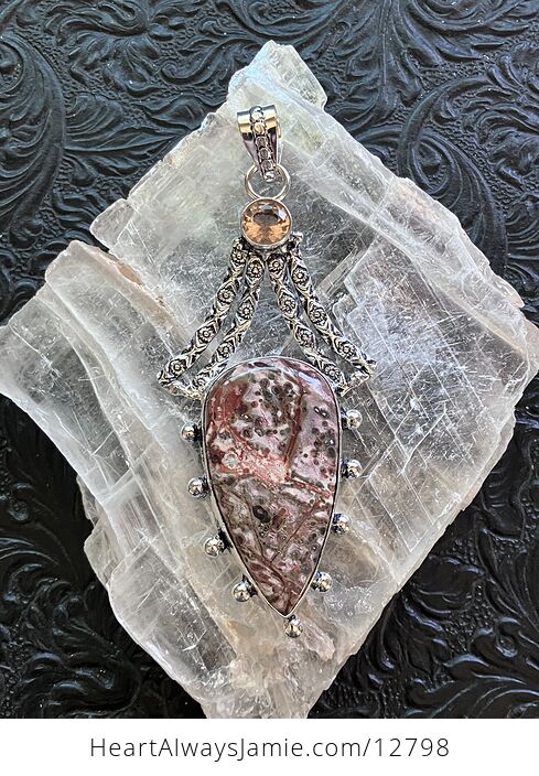 Leopard Skin Jasper and Faceted Morganite Gem Stone Jewelry Pendant - #DQBD5GfhL68-1