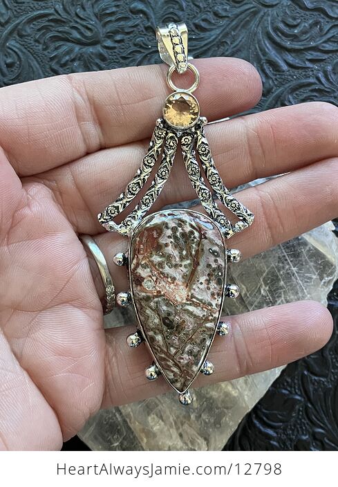 Leopard Skin Jasper and Faceted Morganite Gem Stone Jewelry Pendant - #DQBD5GfhL68-2