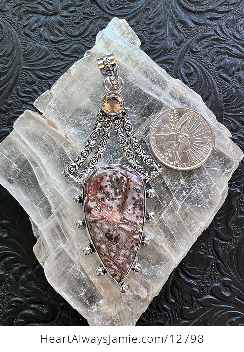 Leopard Skin Jasper and Faceted Morganite Gem Stone Jewelry Pendant - #DQBD5GfhL68-6