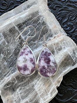 Lepidolite Mica Earrings Stone Crystal Jewelry Discount Due to Imperfection #VrvZsZTBCK0