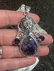 Lion Amethyst and Charoite Pendant Stone Crystal Jewelry #byKoaMuBTxw