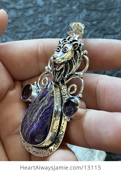 Lion Amethyst and Charoite Pendant Stone Crystal Jewelry - #ZvK8jArMQ1c-4