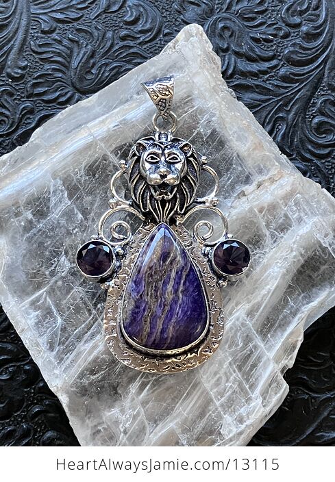 Lion Amethyst and Charoite Pendant Stone Crystal Jewelry - #ZvK8jArMQ1c-1