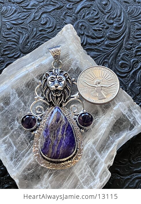 Lion Amethyst and Charoite Pendant Stone Crystal Jewelry - #ZvK8jArMQ1c-7