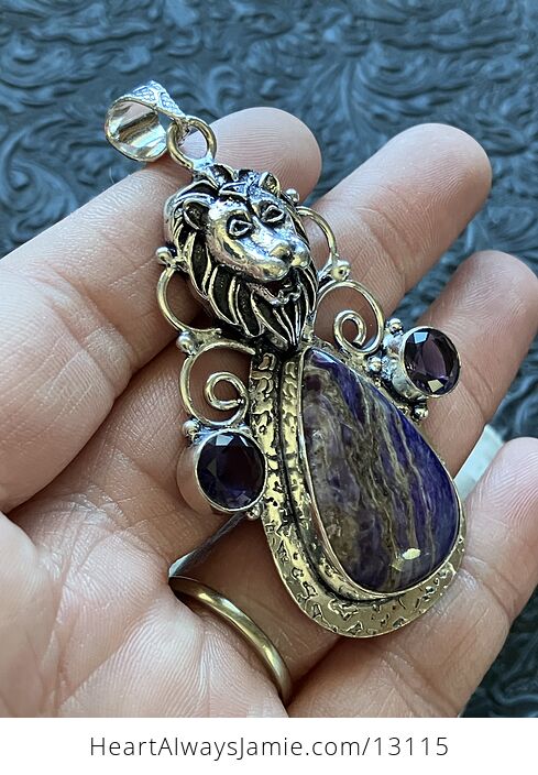 Lion Amethyst and Charoite Pendant Stone Crystal Jewelry - #ZvK8jArMQ1c-3