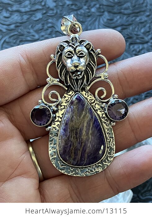 Lion Amethyst and Charoite Pendant Stone Crystal Jewelry - #ZvK8jArMQ1c-2