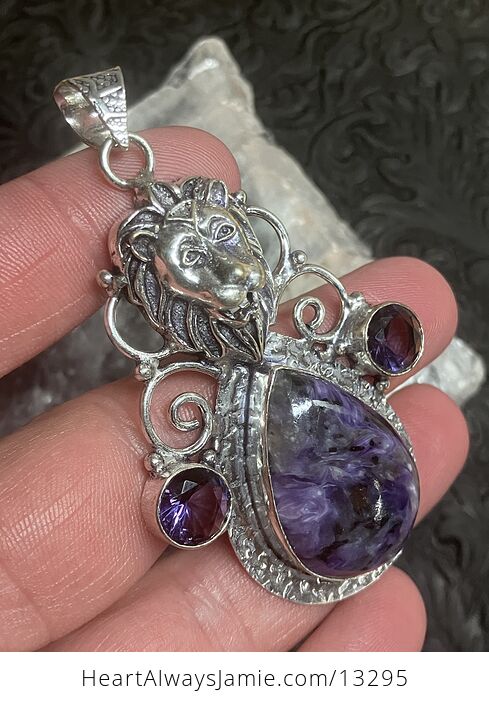 Lion Amethyst and Charoite Pendant Stone Crystal Jewelry - #byKoaMuBTxw-2