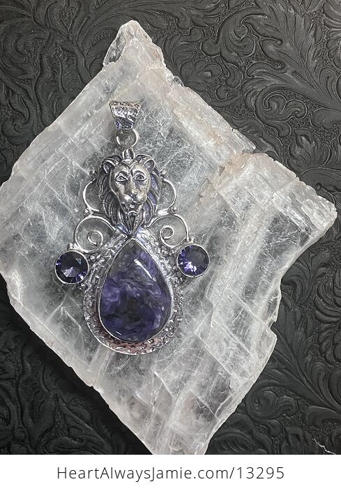 Lion Amethyst and Charoite Pendant Stone Crystal Jewelry - #byKoaMuBTxw-5