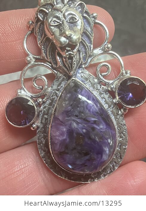 Lion Amethyst and Charoite Pendant Stone Crystal Jewelry - #byKoaMuBTxw-7