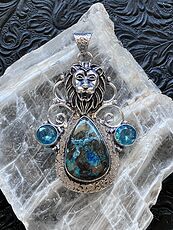 Lion Chrysocolla and Blue Topaz Pendant Stone Crystal Jewelry #rN6BG4prW5A