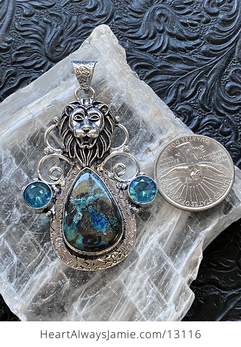 Lion Chrysocolla and Blue Topaz Pendant Stone Crystal Jewelry - #rN6BG4prW5A-6