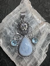 Lion Common Blue Opal and Topaz Pendant Stone Crystal Jewelry #4AqMO5nMjYI