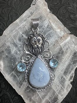 Lion Common Blue Opal and Topaz Pendant Stone Crystal Jewelry #4AqMO5nMjYI