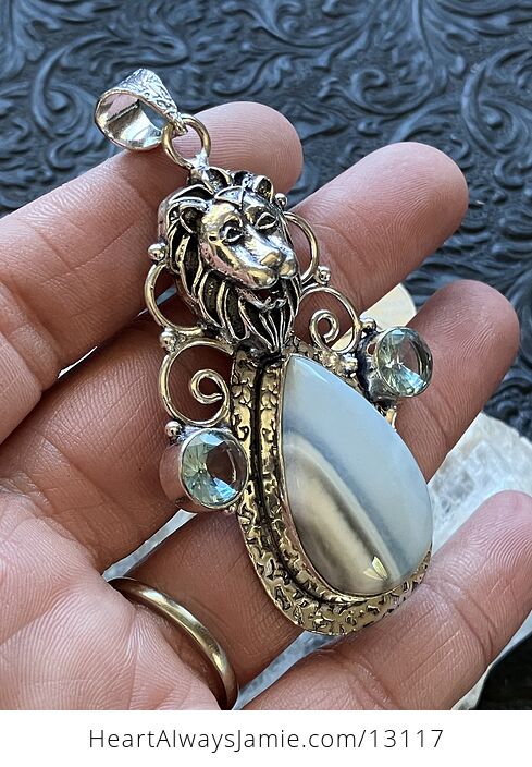 Lion Common Blue Opal and Topaz Pendant Stone Crystal Jewelry - #VhhKEaULFWg-3